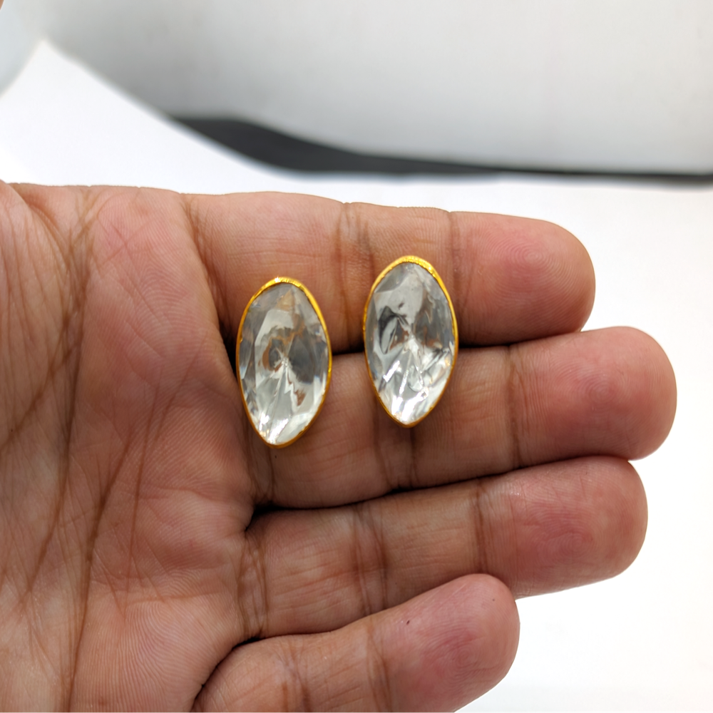 Moissanite Polki Stud Earrings, Antique Jewelry, Birthday Wedding Gift for Her