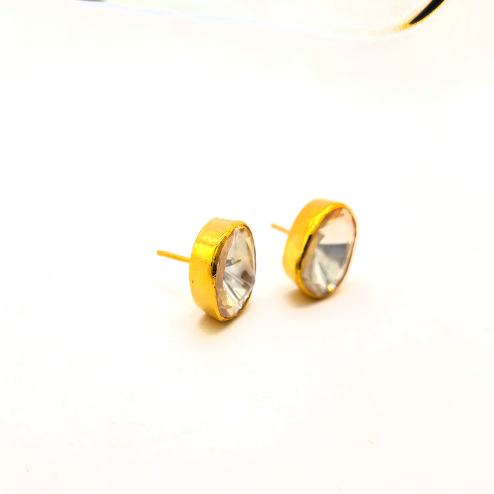 Moissanite Polki Stud Earrings, Antique Jewelry, Birthday Wedding Gift for Her