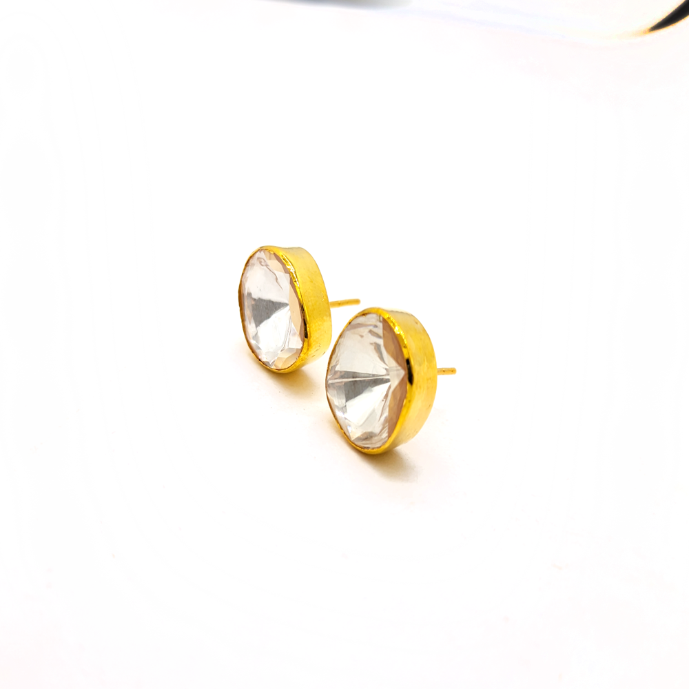 Moissanite Polki Stud Earrings, Antique Jewelry, Birthday Wedding Gift for Her