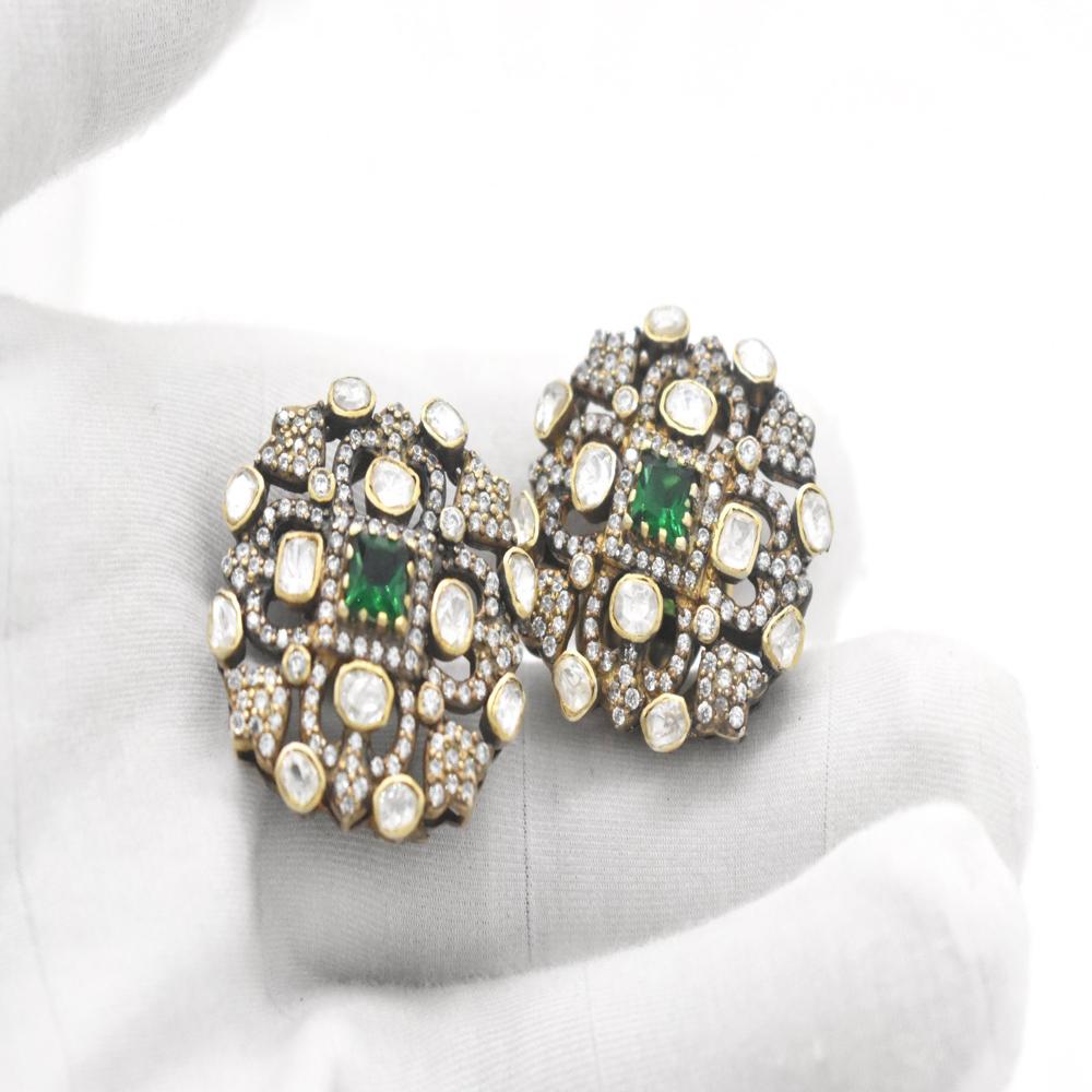 925 Sterling Silver Lab Made Moissanite Synthetic Emerald Stud Earrings