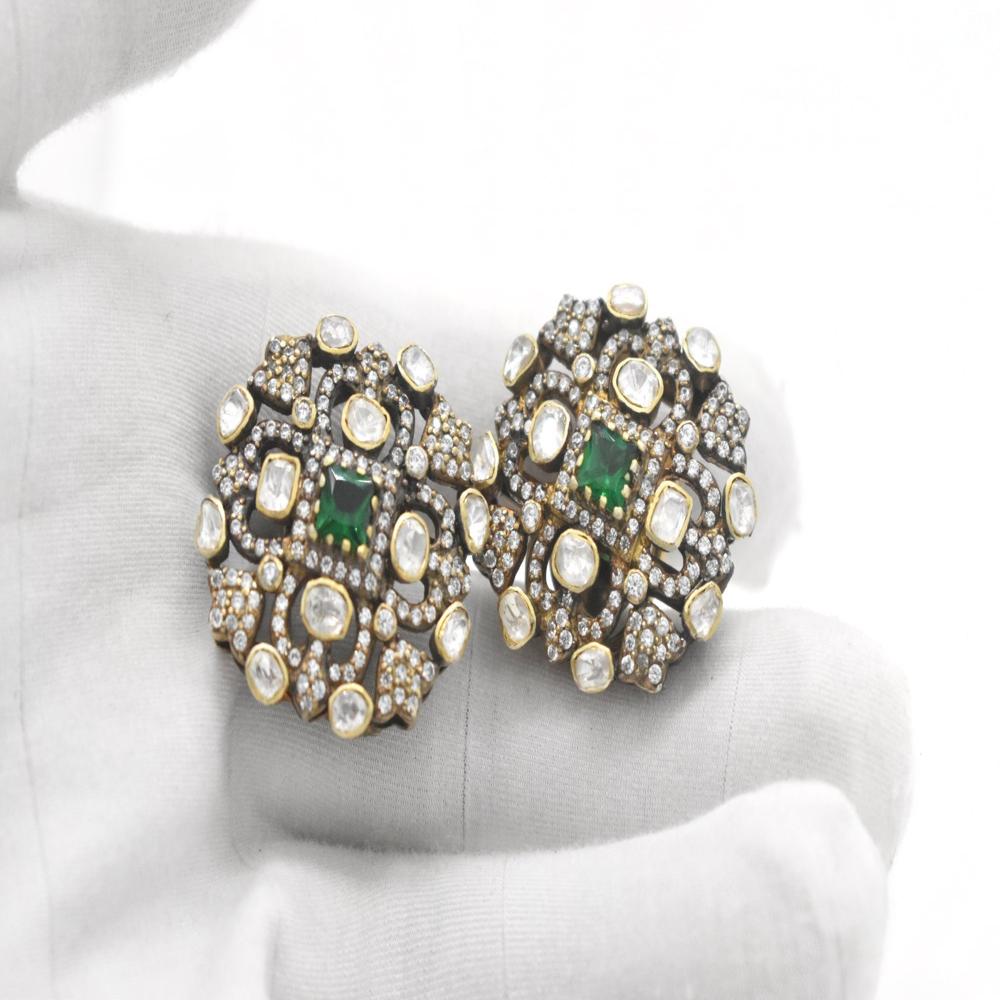 925 Sterling Silver Lab Made Moissanite Synthetic Emerald Stud Earrings