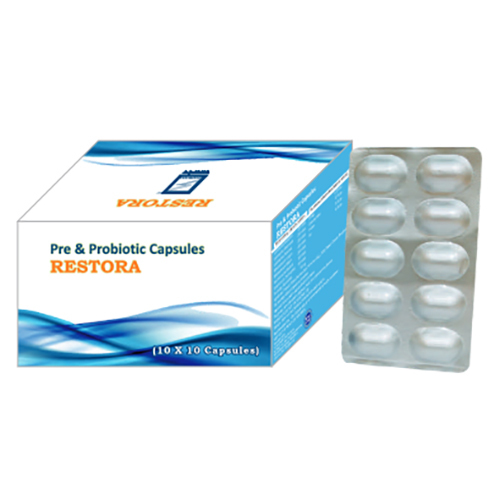 Restora Capsule - Chemical Composition: Lactobacillus Acidophilus 250 Million Lactobacillus Rhamnosus 250 Million Lactobacillus Paracasei 250 Million Bifidobacterium Longum 200 Million Bifidobacterium Bifidum 200 Million Saccharomyces Boulardi 100 Million Streptococcus Thermophilus 150 Million Fructooligosaccharides 150 Mg