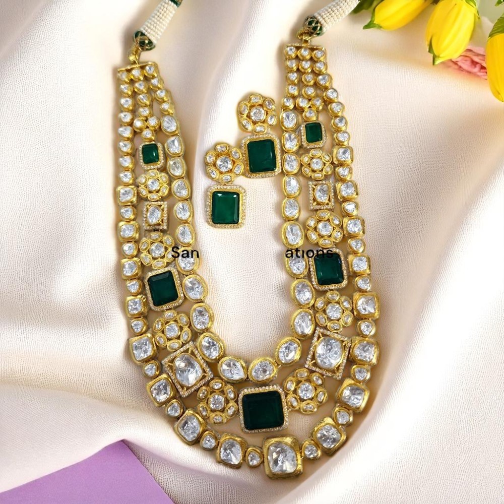 Art Deco Emerald & Moissanite Jewelry Set in 925 Silver