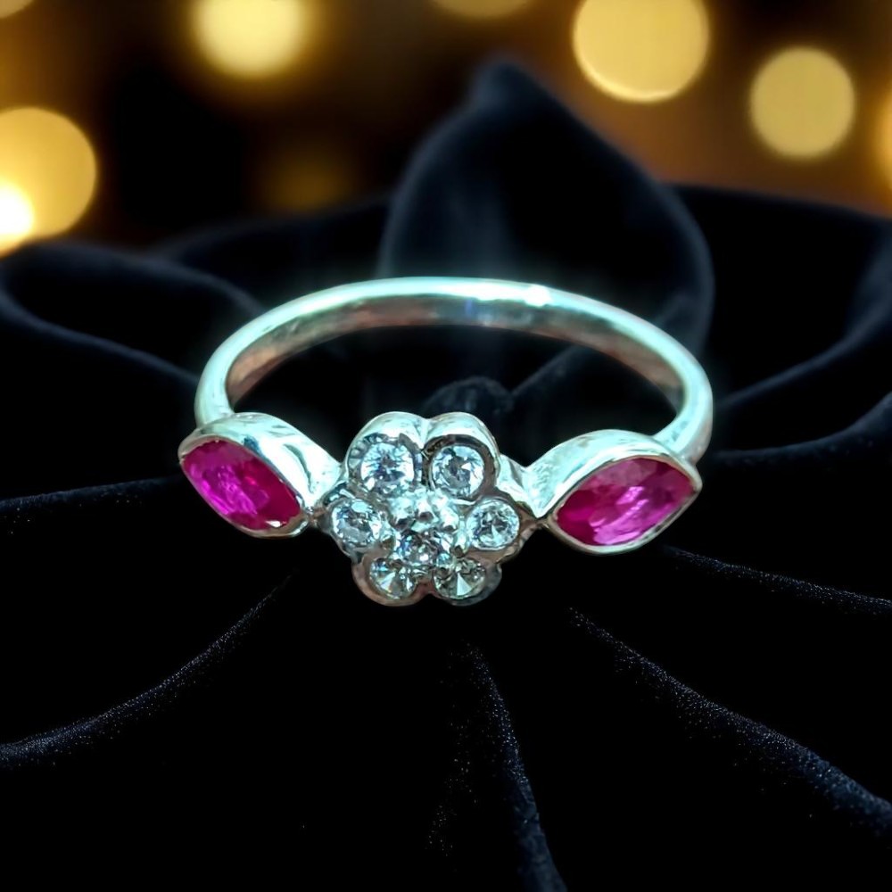 Ruby & Moissanite Promise Ring in Sterling Silver & Gold 0.42 Ct, 1.46g