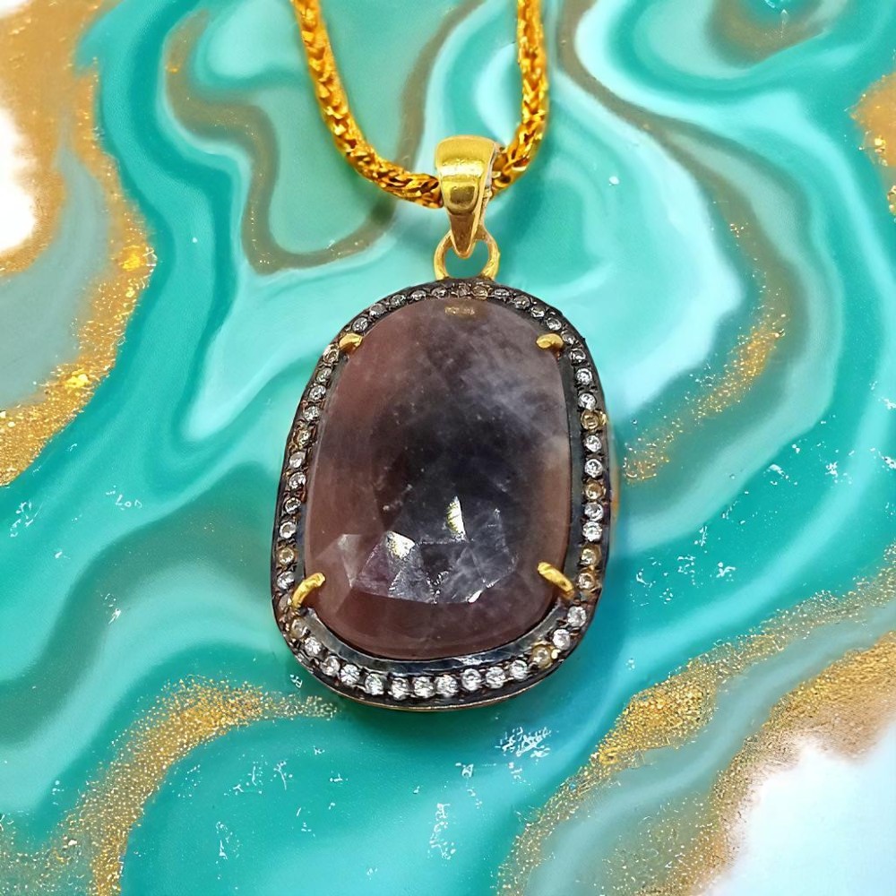 Ruby & White Topaz Pendant in 925 Silver, Gold Plated, 25.5 Ct  Jaipur Make