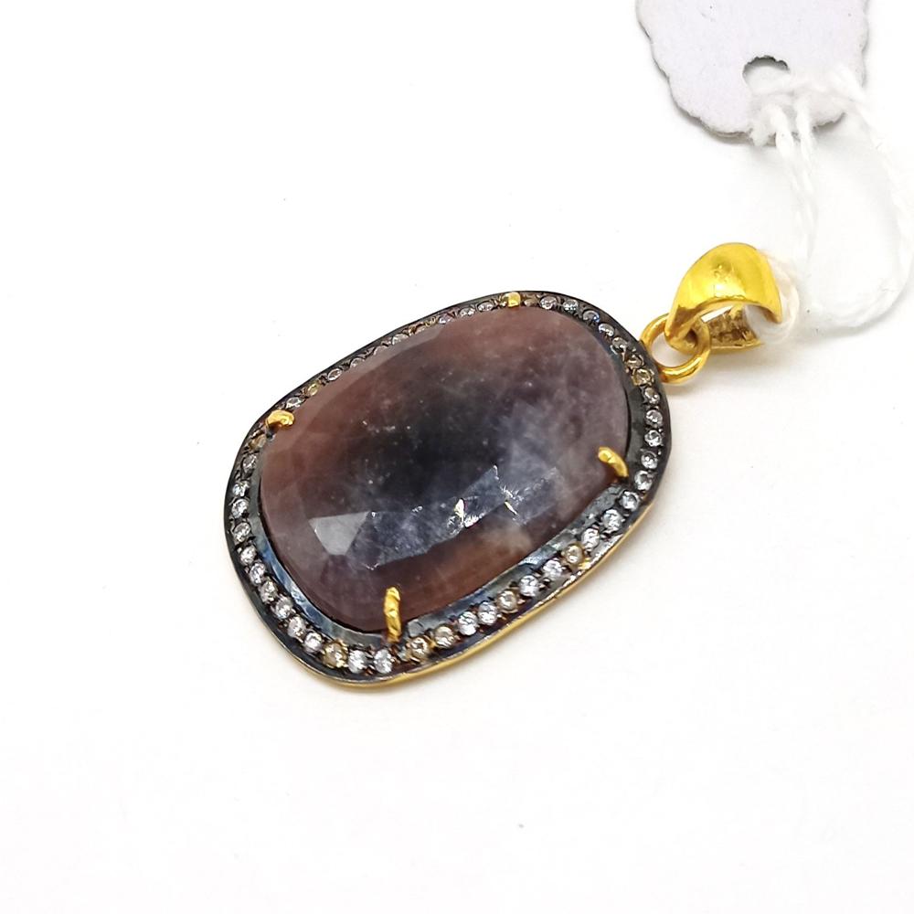 Ruby & White Topaz Pendant In 925 Silver, Gold Plated, 25.5 Ct Jaipur Make - Shape: Oval