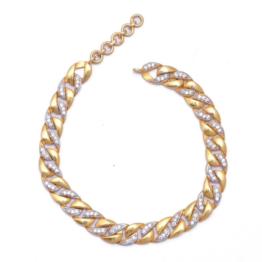 Pave Diamond  925 Sterling Silver  Gold Plated Silver Bracelet