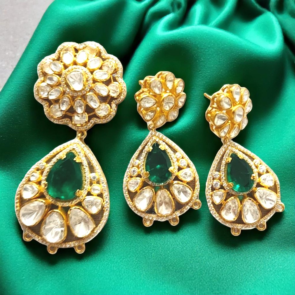 Lab Created Moissanite and Emerald Pendant Earring Set