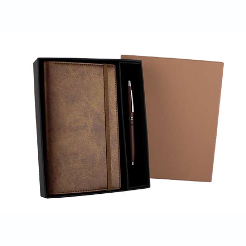 Brown Folder Elastic Closure, Pen with Matching Box