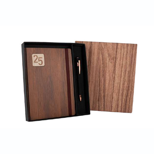 A5 Wooden Diary (71522) with Elastic Closure, Pen with Matching Box