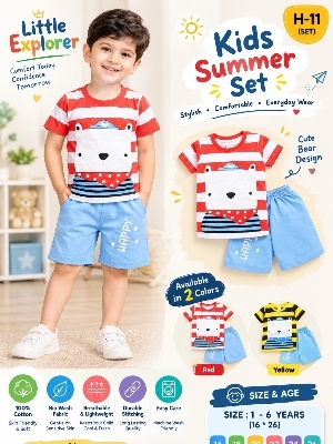Kids Cotton Half Sleeve And Shot Baba Suit Set - Color: Different Available