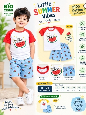Boy Printed T-Shirt And Shots Set - Color: Different Available