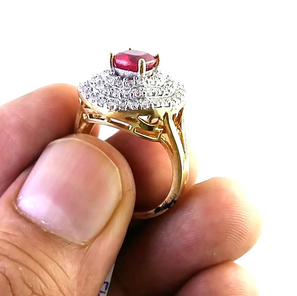 14k Yellow Gold Ruby Diamond Ring | 1.72 Ct Ruby & 1.32 Ct Vs-si Diamonds | Custom Size From Jaipur - Diamond Cut: Excellent