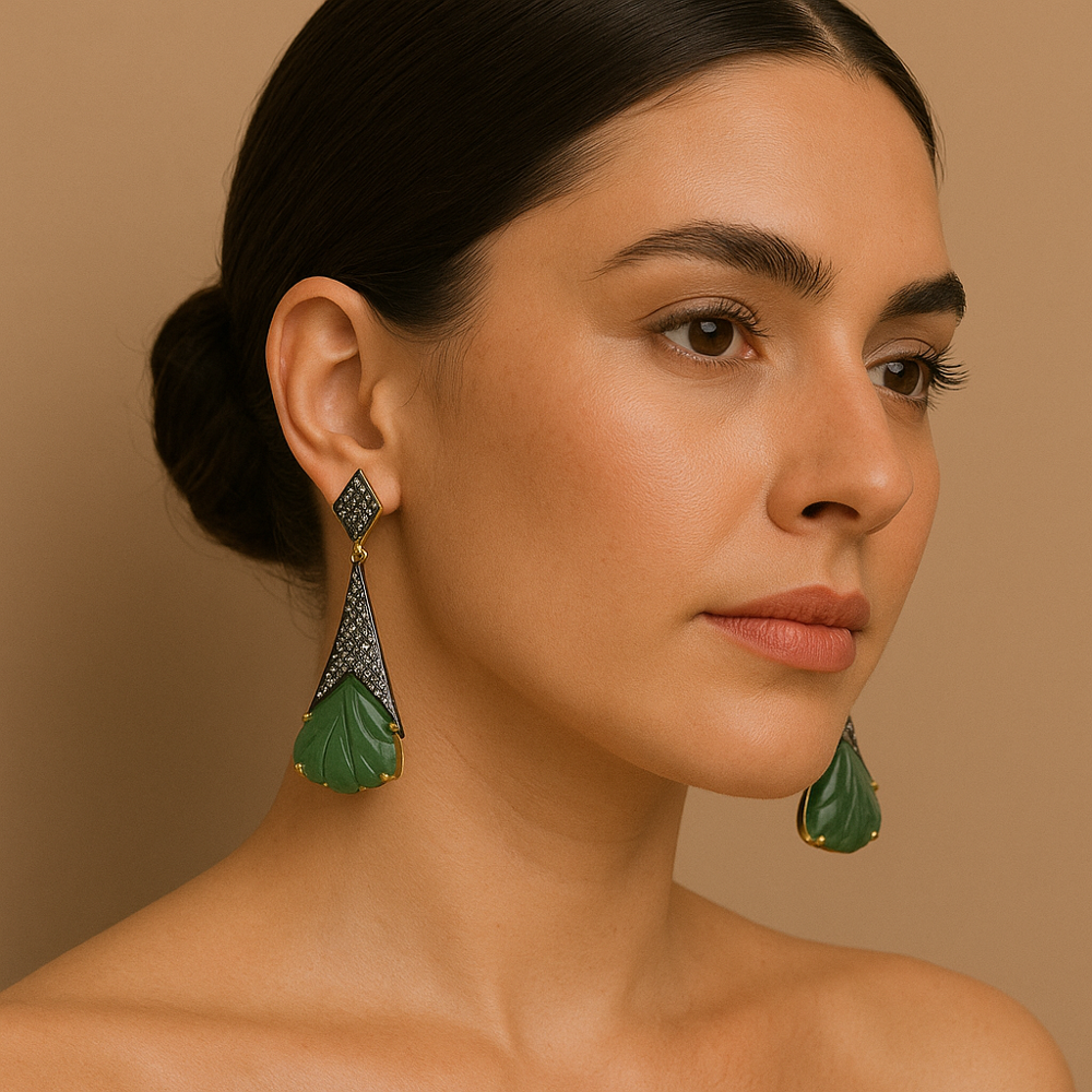 925 Sterling Silver Earrings with Natural Carved Gemstones & Pave Diamonds | 23.20 Ct Designer Jewelry for Women