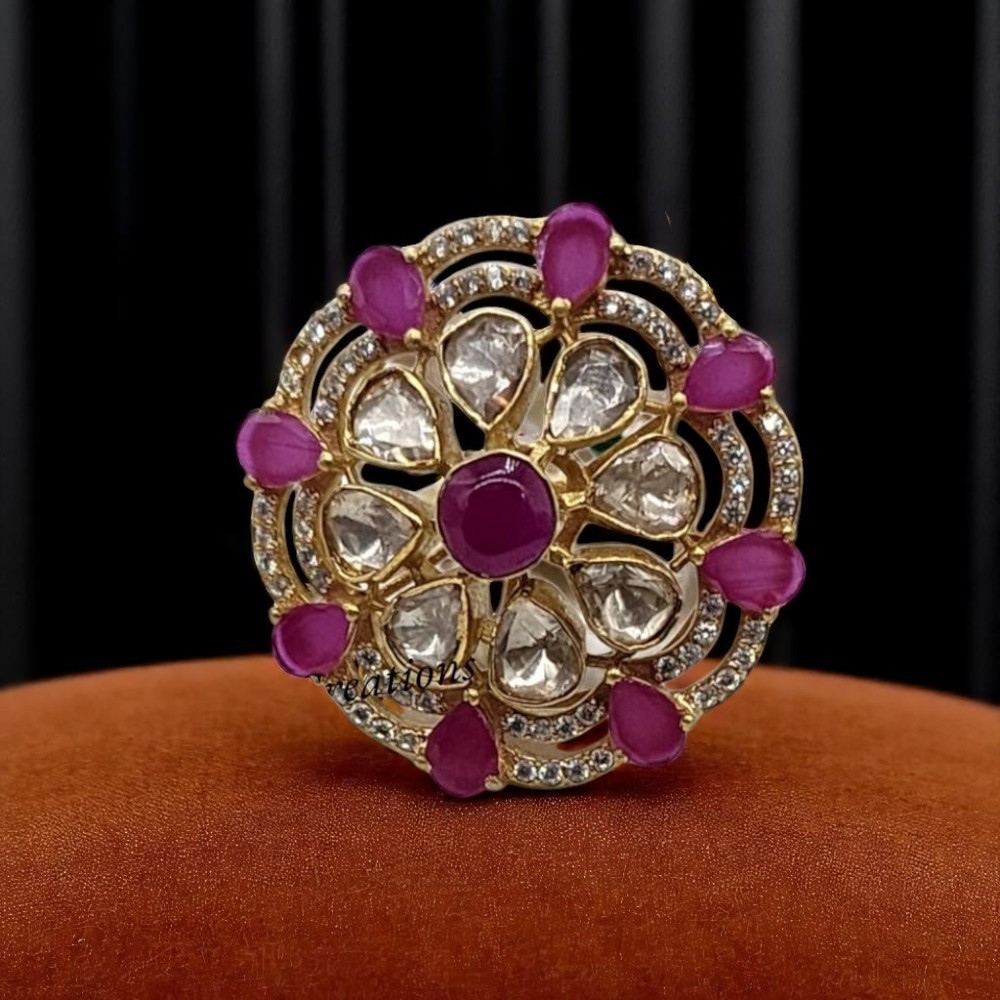92.5 Silver Polki Ruby Ring | Moissanite & Lab Ruby | Custom Sizes | Made in Jaipur