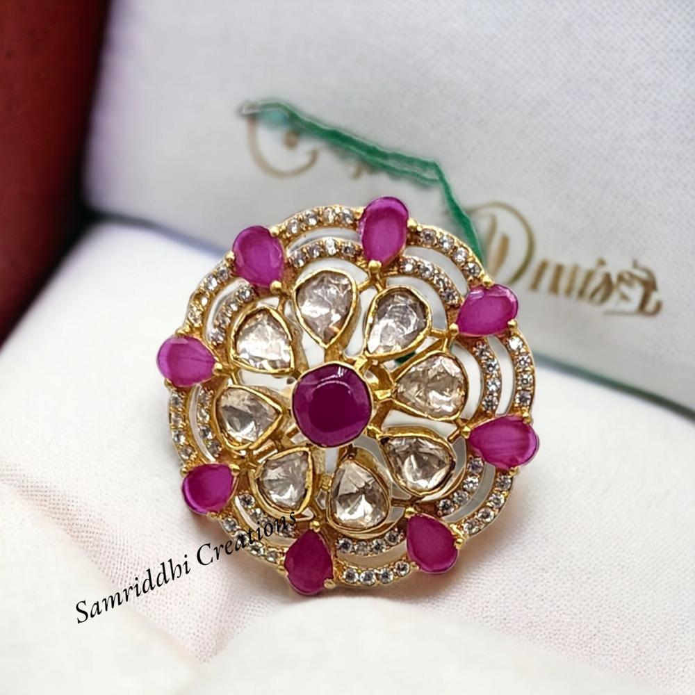 92.5 Silver Diamond Polki Ruby Ring