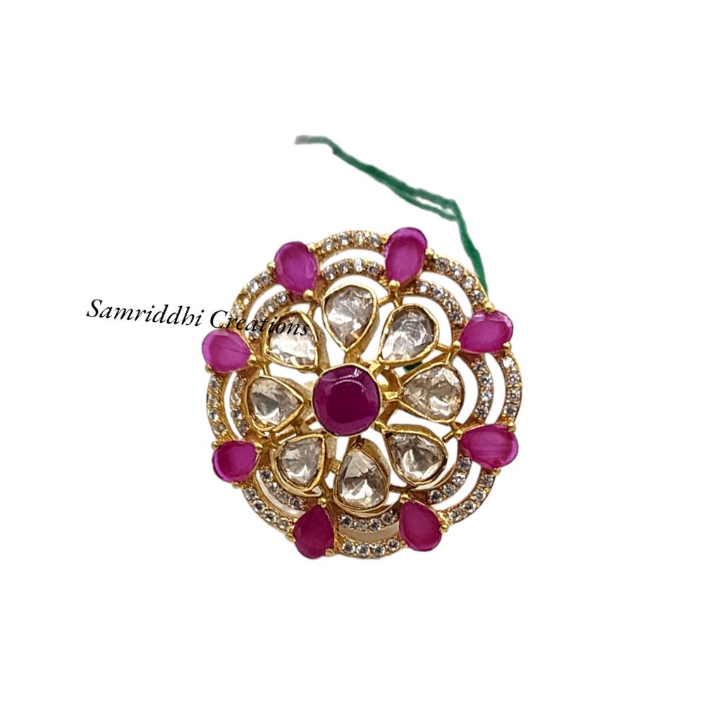 92.5 Silver Diamond Polki Ruby Ring