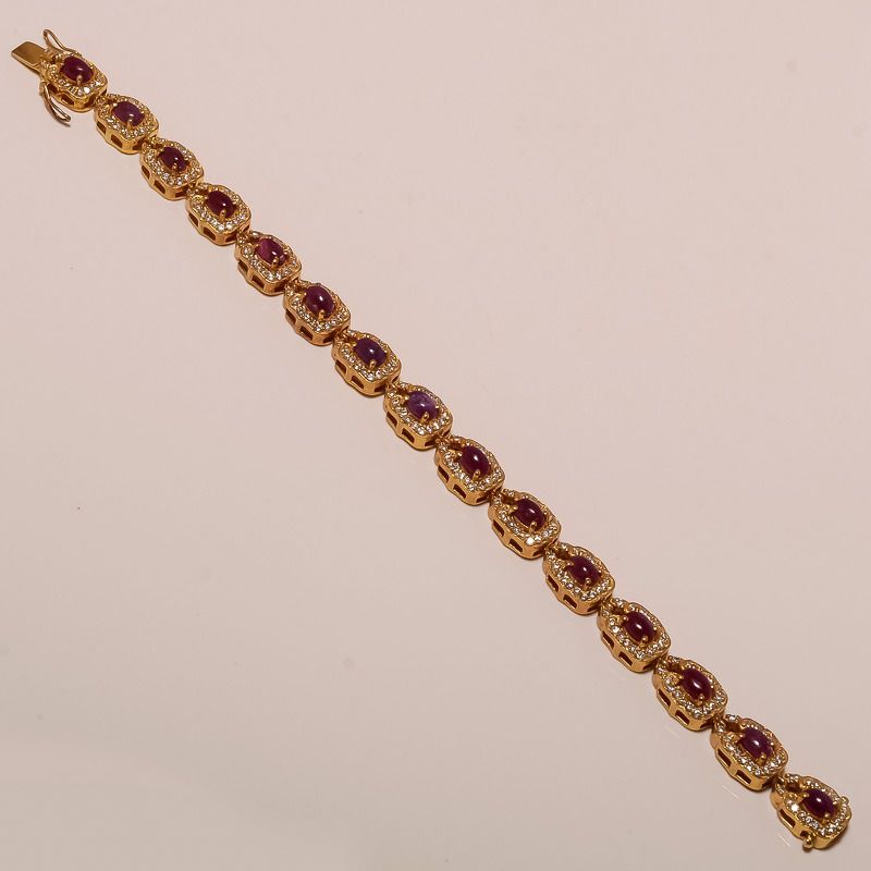 Elegant Silver Bracelet Studded with Natural Ruby