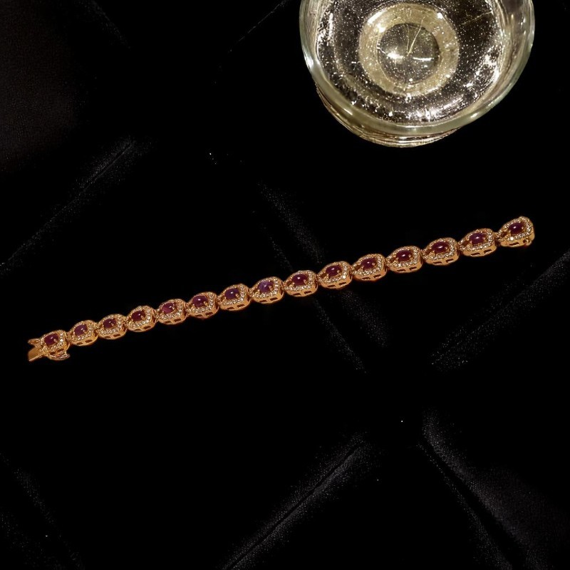 Gold-Plated 925 Silver Bracelet with Natural Ruby 