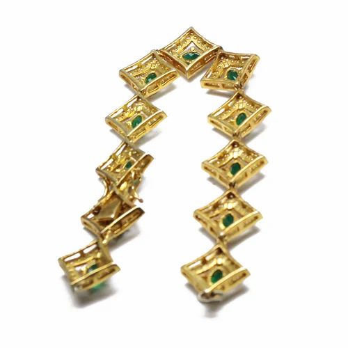 Emerald Silver Bracelet - 4.20 Carats Fine Green Emerald, 7.5 Inches Length | Antique Charm, White Topaz Pave, Secure Box Lock System