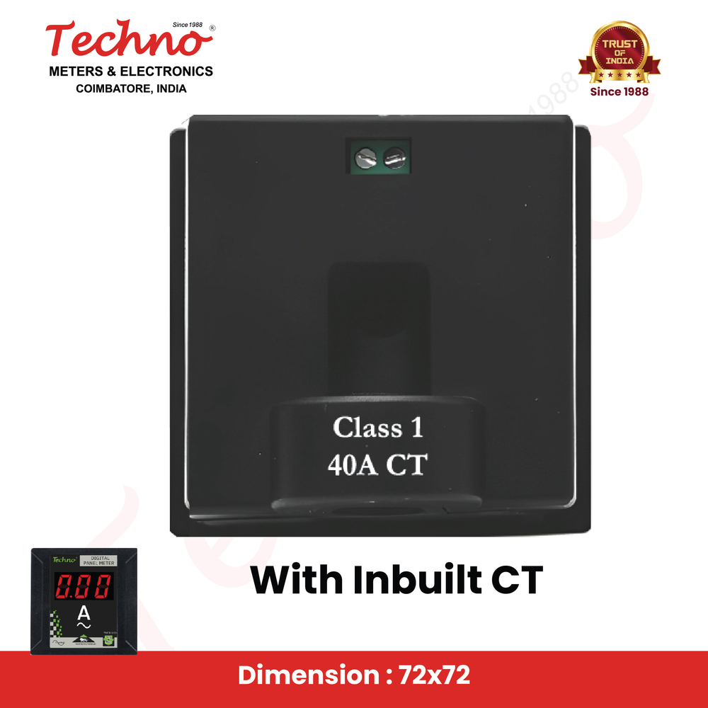 Volt Amp Meter - Polycarbonate, 72x72 Mm Size | Class 1 Accuracy, Built-in Ct For Up To 40a, Digital Led Display, High Resolution, Industrial Use