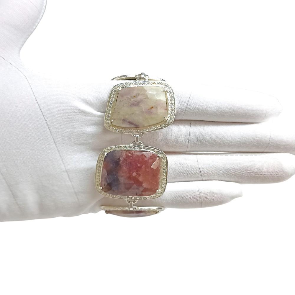 925 Sterling Silver Natural Ruby, Gray Sapphire Bracelet
