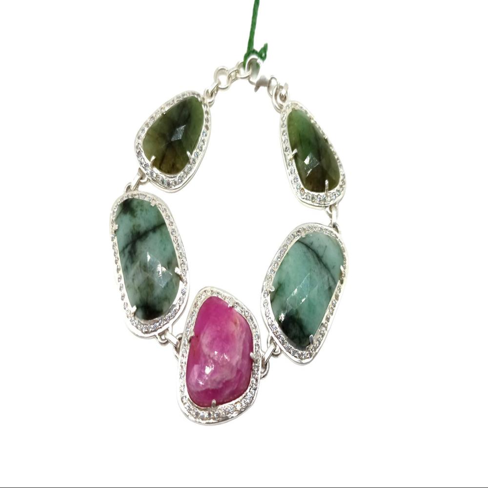 925 Sterling Silver Natural Emerald Bracelet