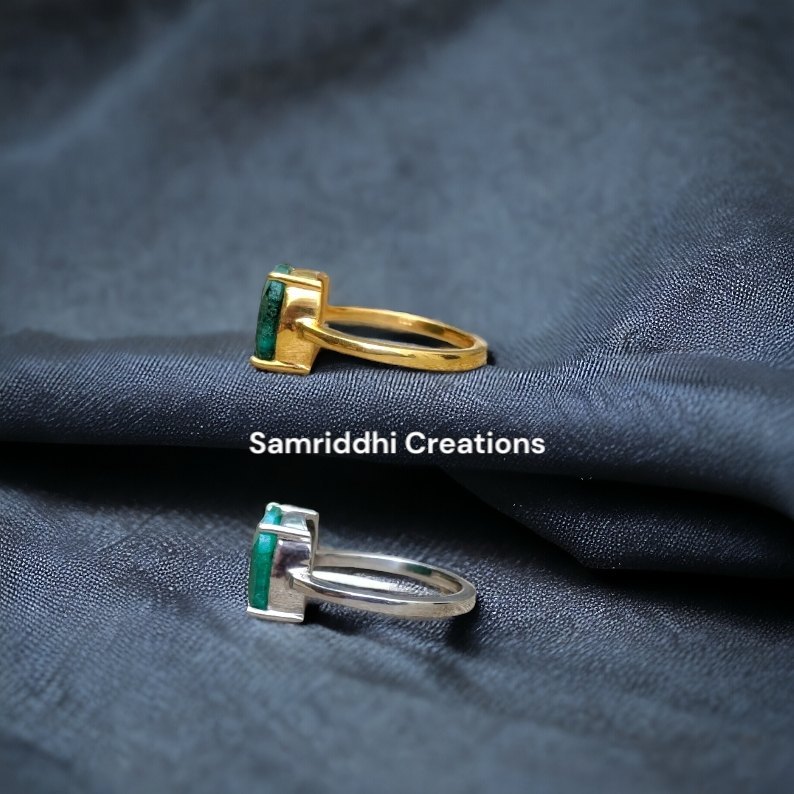 Natural Emerald Ring - 4.800 Grams 925 Sterling Silver, 8mm Genuine Natural Emerald , Handcrafted For Sensitive Skin Comfort