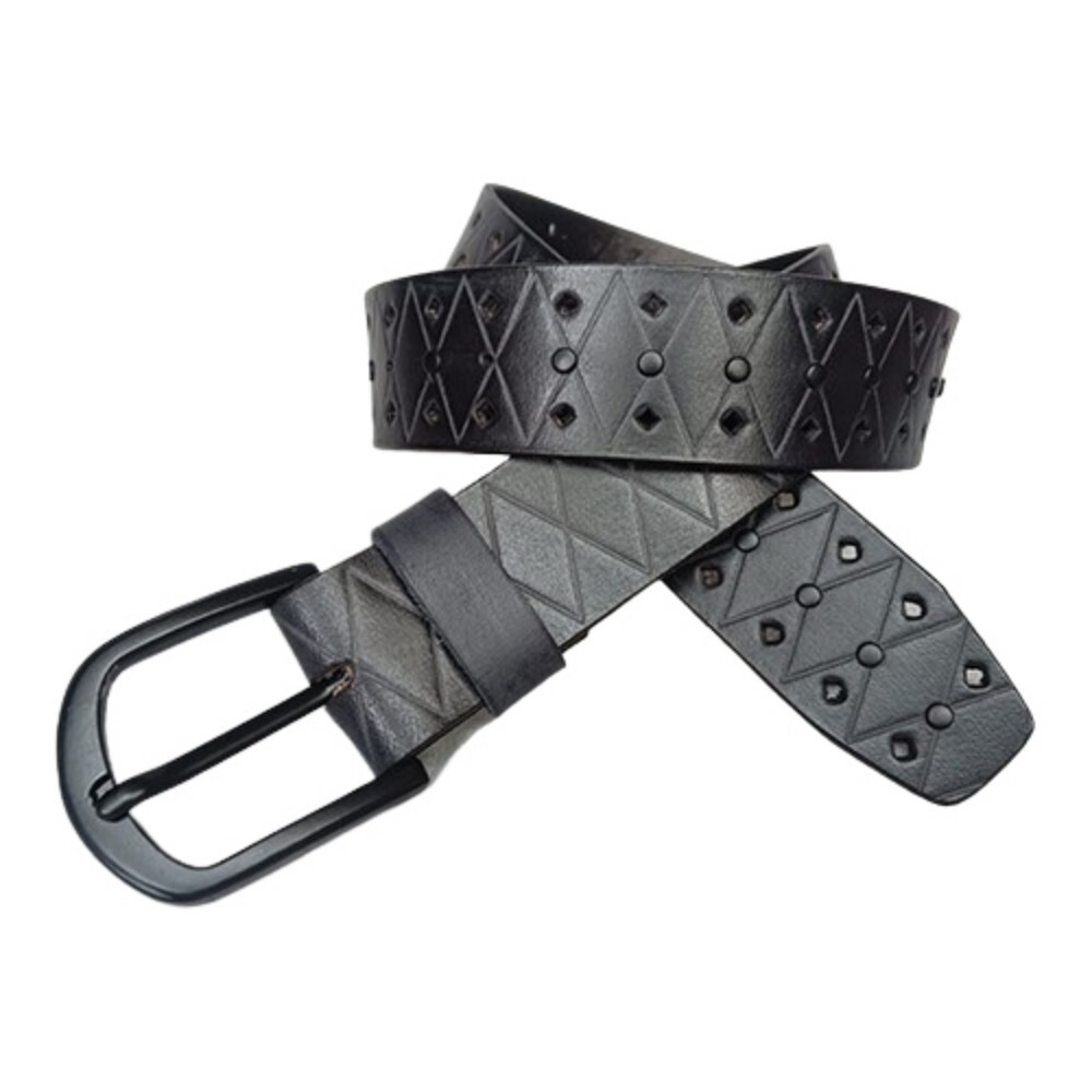 555-079 Buffalo Leather Black Belt - Buckle Material: Steel
