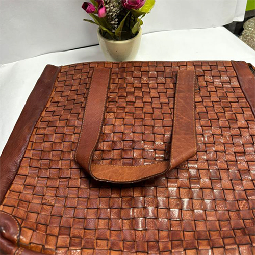 Ladies Brown Leather Waving Bags