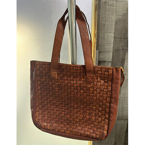 Ladies Brown Leather Waving Bags