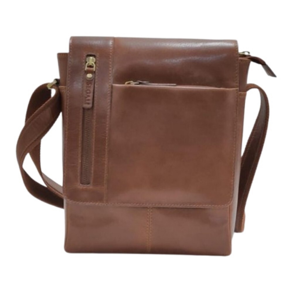 Brown Leather Sling Bags - Pattern: Plain