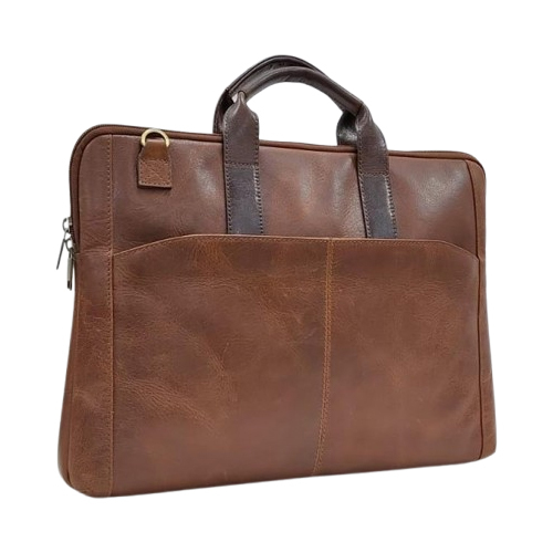 Men Brown Leather Office Bags - Design: Plain