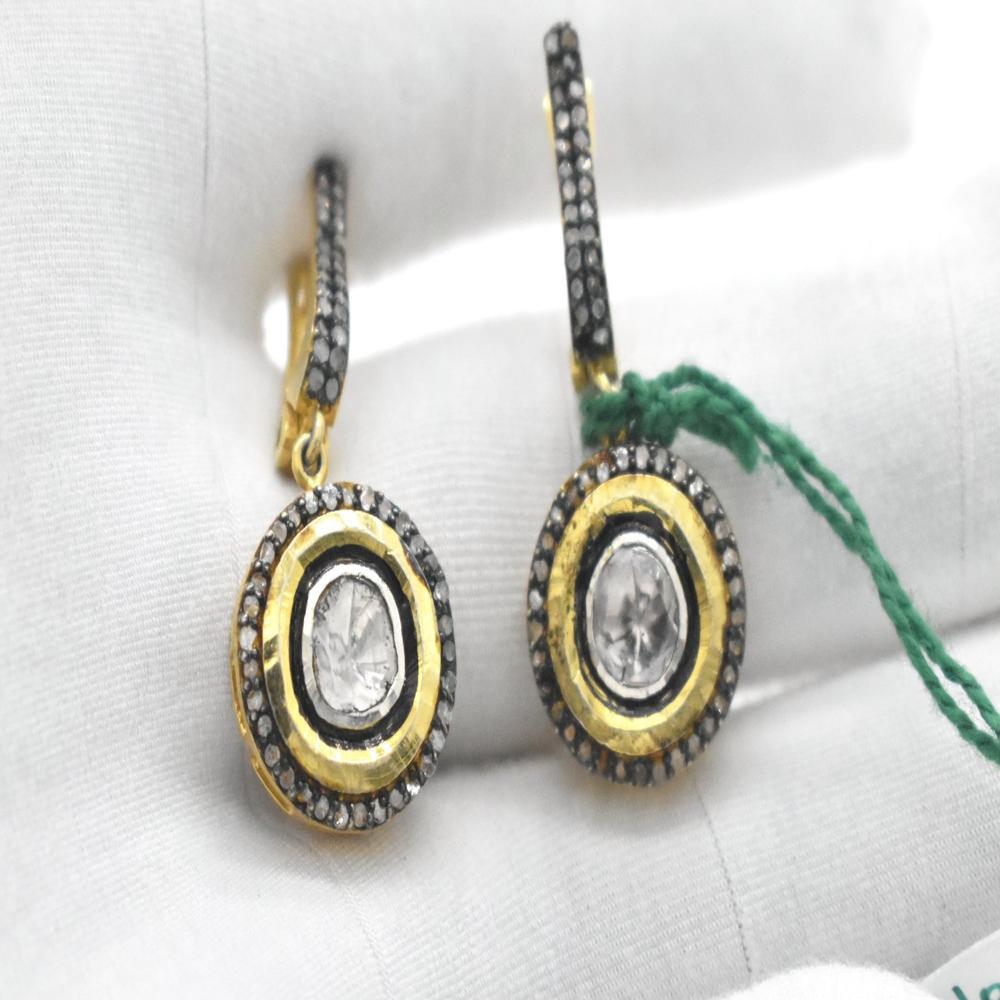 925 Sterling Silver Polki Diamond Dangle Earrings