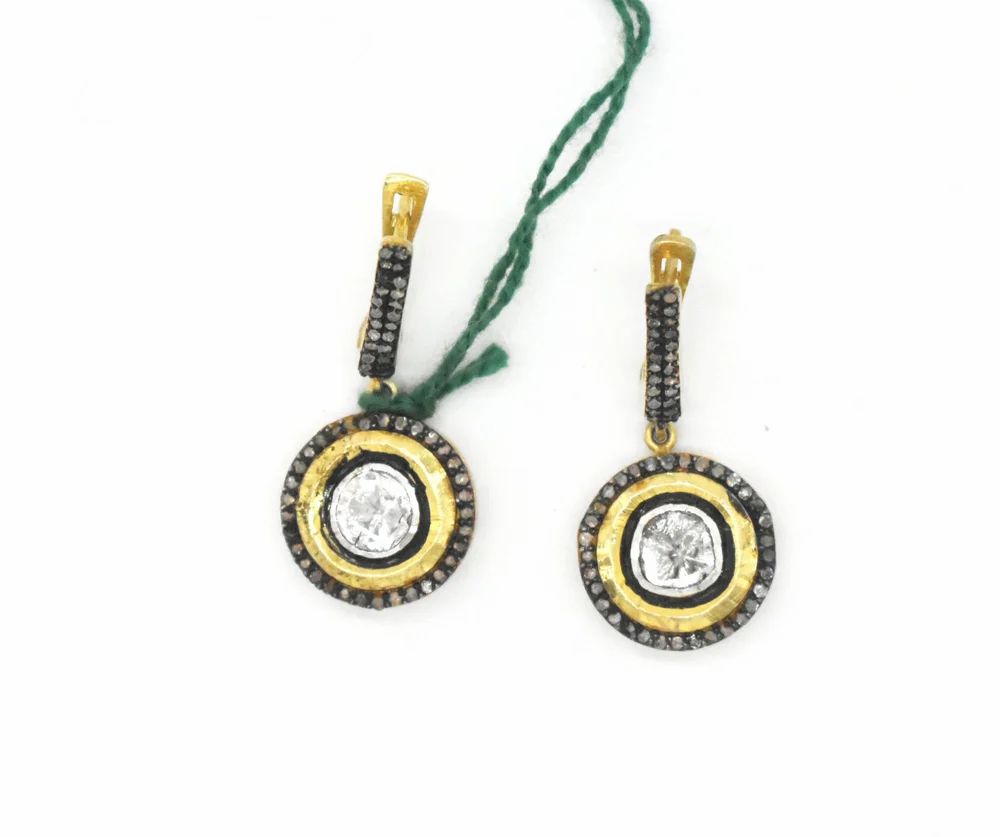 925 Sterling Silver Polki Diamond Dangle Earrings