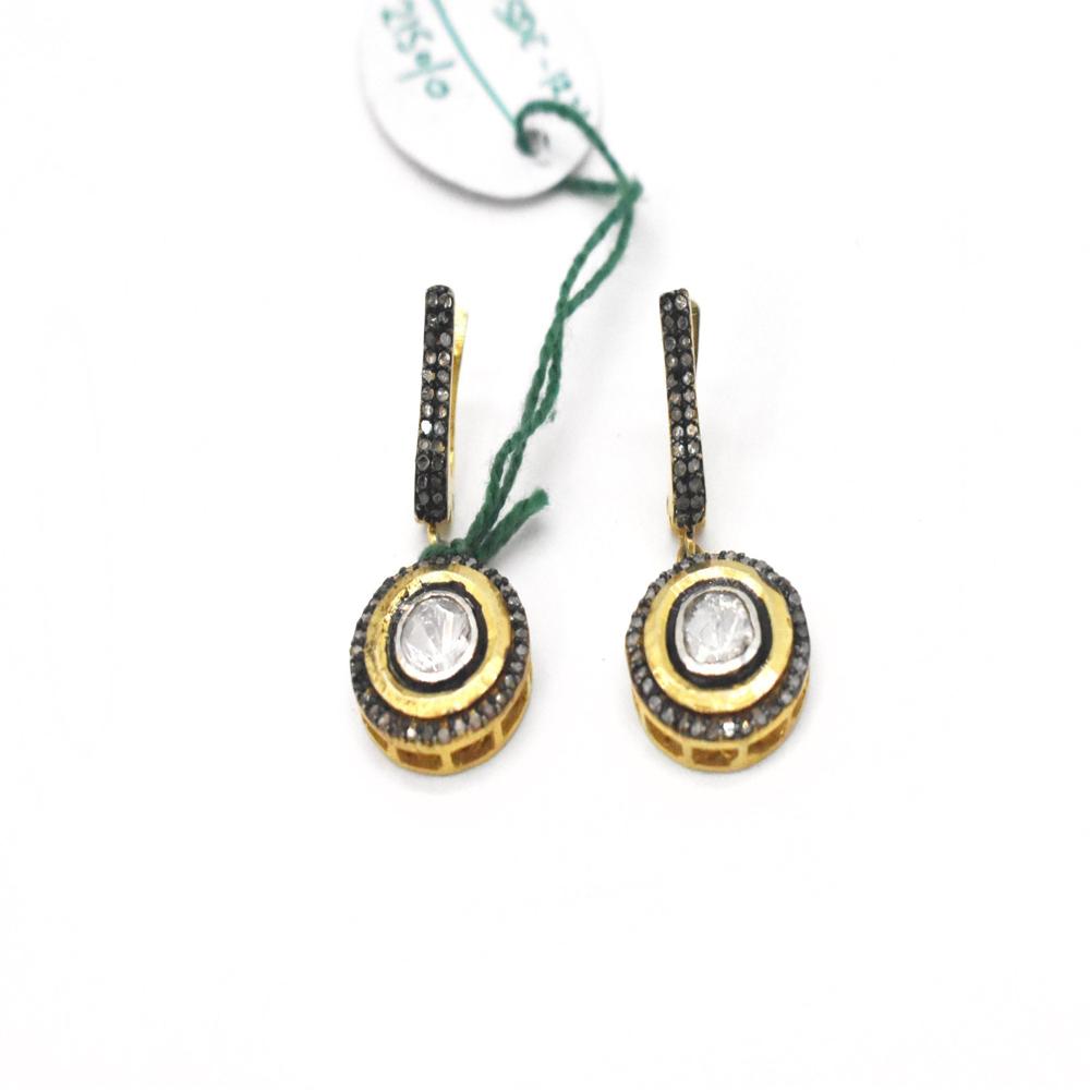 925 Sterling Silver Polki Diamond Dangle Earrings