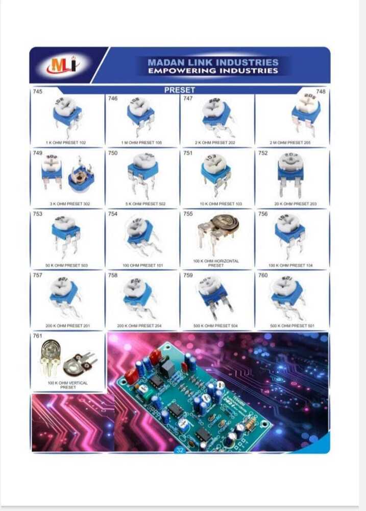 200k Ohm Preset - Plastic Material, 50-60 Mhz Frequency, White & Blue Color | Designed For Electronic Appliances, Warranty Included