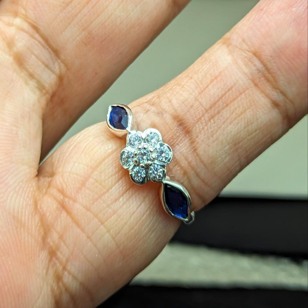 925 Silver Synthetic Blue Sapphire Moissanite Ring, Dainty Statement Ring, Anniversary Gift for Wife