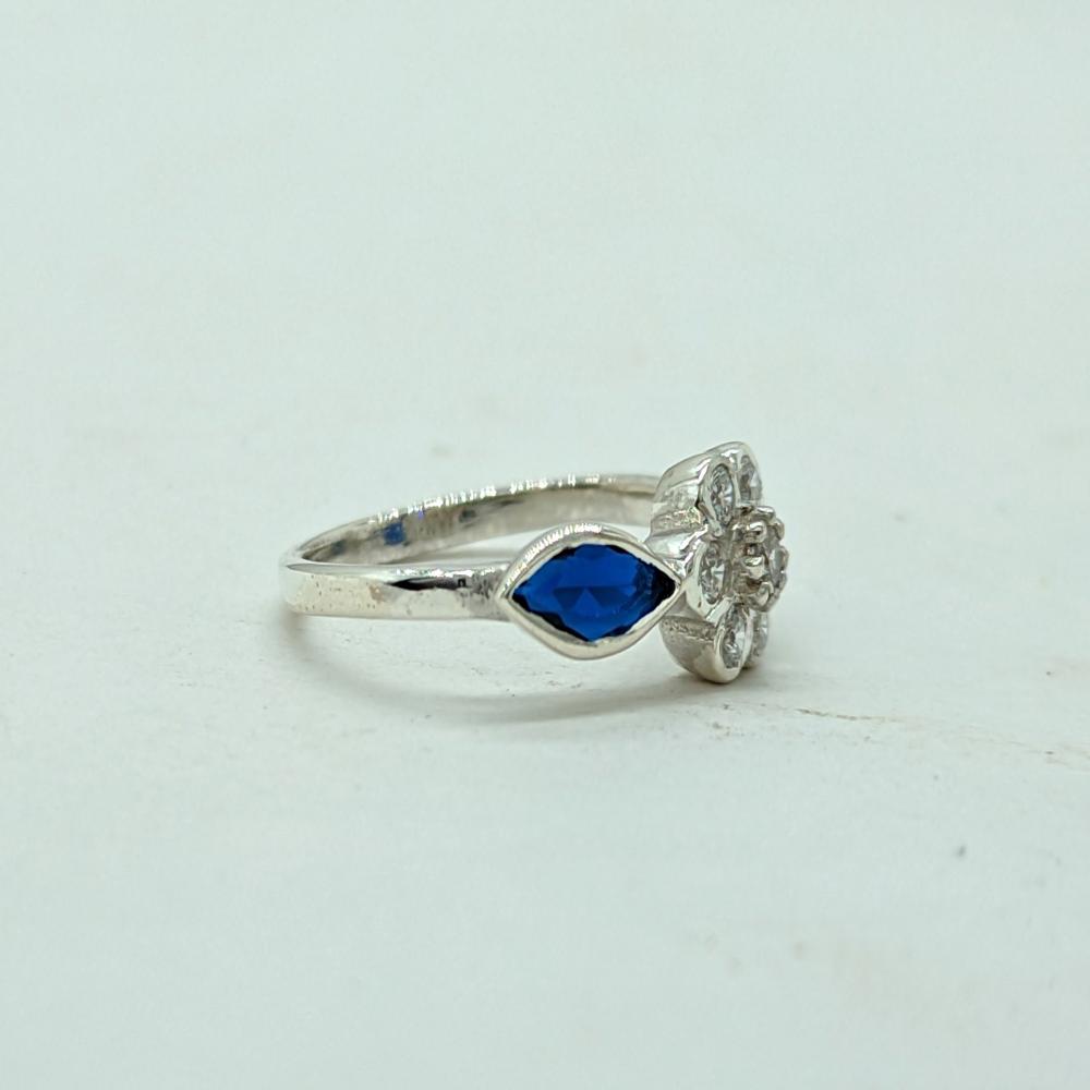 925 Silver Synthetic Blue Sapphire Moissanite Ring, Dainty Statement Ring, Anniversary Gift for Wife