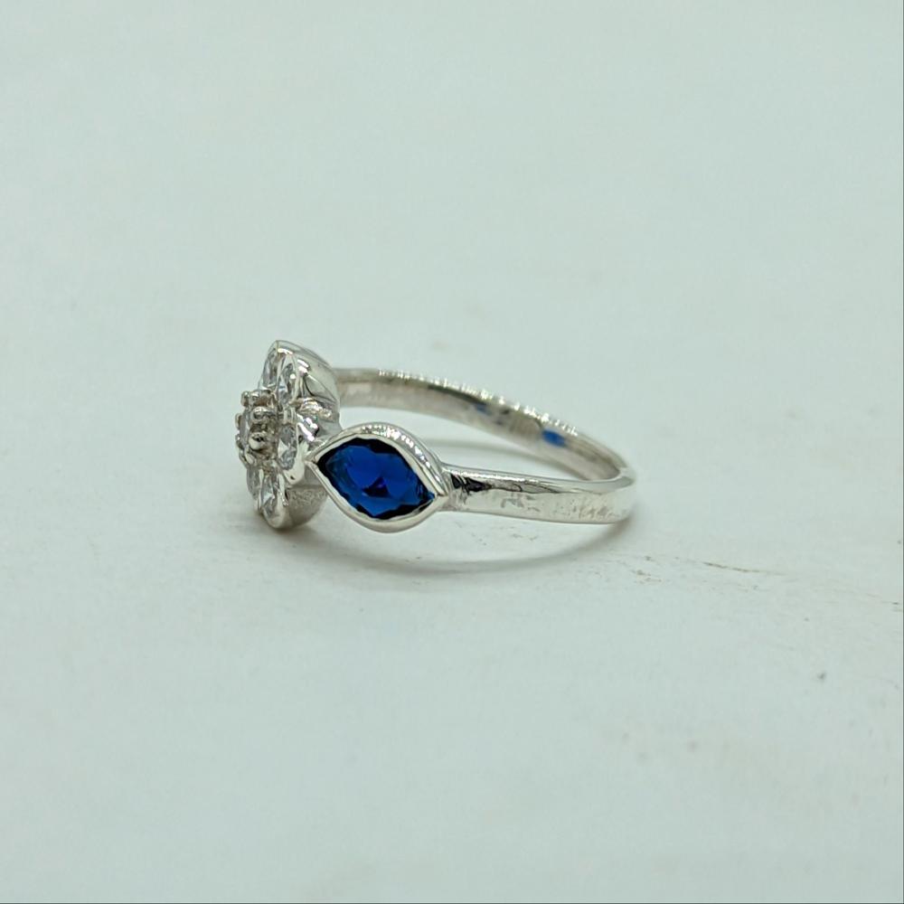 925 Silver Synthetic Blue Sapphire Moissanite Ring, Dainty Statement Ring, Anniversary Gift for Wife
