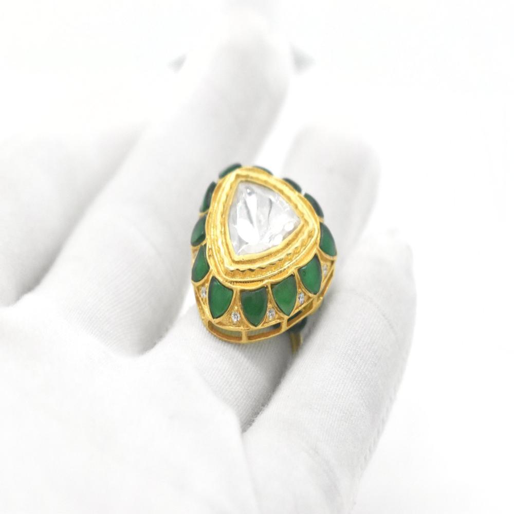 925 Sterling Silver Lab Moissanite Emerald Statement Ring
