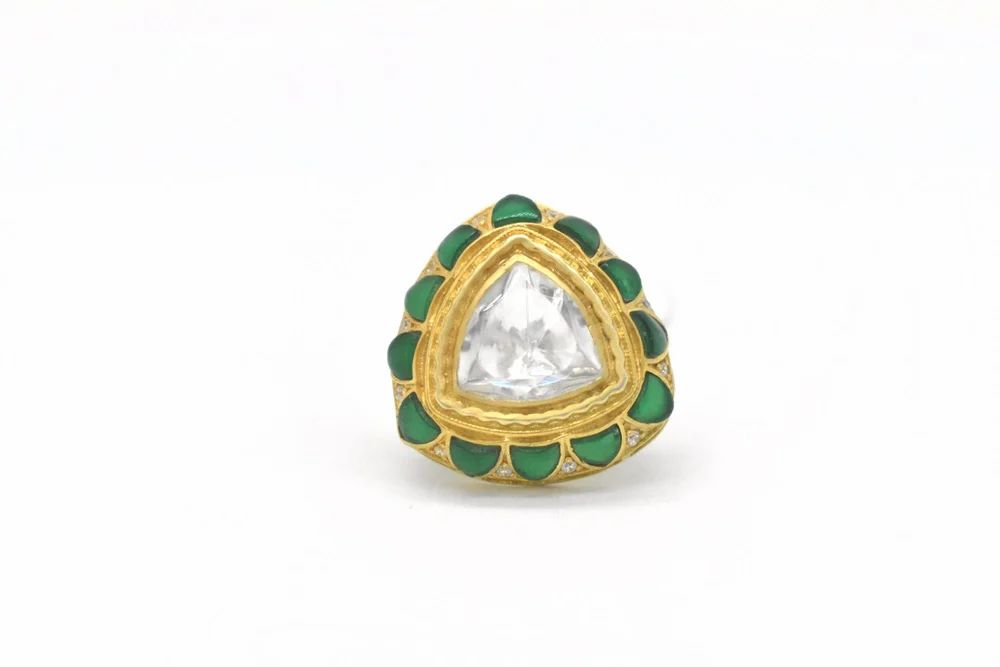925 Sterling Silver Lab Moissanite Emerald Statement Ring