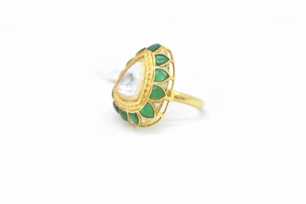 925 Sterling Silver Lab Moissanite Emerald Statement Ring