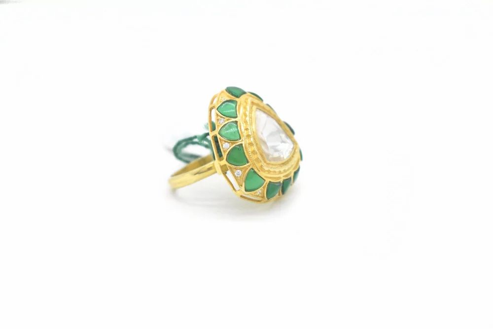 925 Sterling Silver Lab Moissanite Emerald Statement Ring