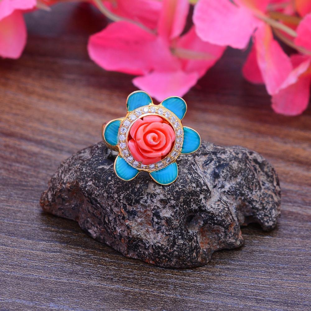 Coral Ring, Flower Ring, 925 Sterling Silver Ring, Rose Ring