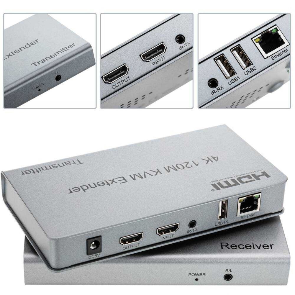 120 Meter Kvm Usb Plus Hdmi Extender , - Color: Grey