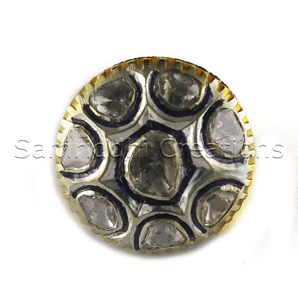 Rose Cut Silver Ring - 925 Sterling Silver, Gold Plated, 1.40 Carats of Rose Cut Diamonds | Custom Made, Ethically Sourced, Regal Mughal Design