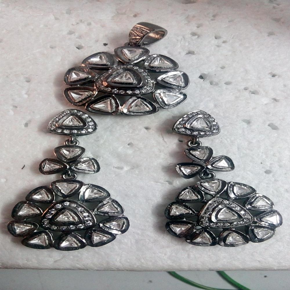 Polki Pendant Set in Sterling Silver