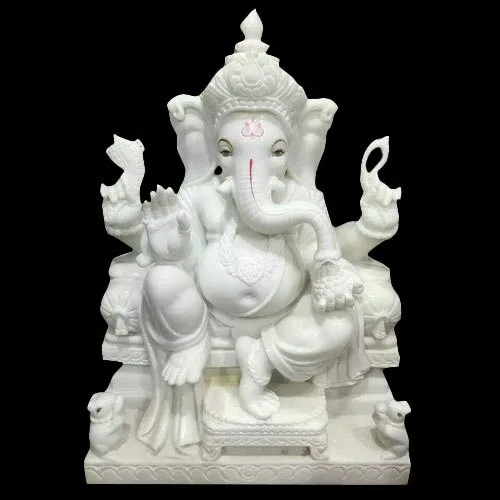2 Feet White Marble Ganesha Statue