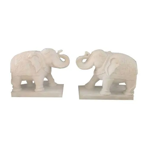 10 Inch White Makrana Marble Elephant Statue
